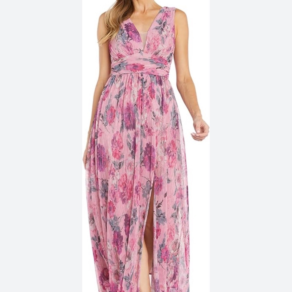 NWT R&M Richards crinkled floral shimmer print maxi dress Size 16